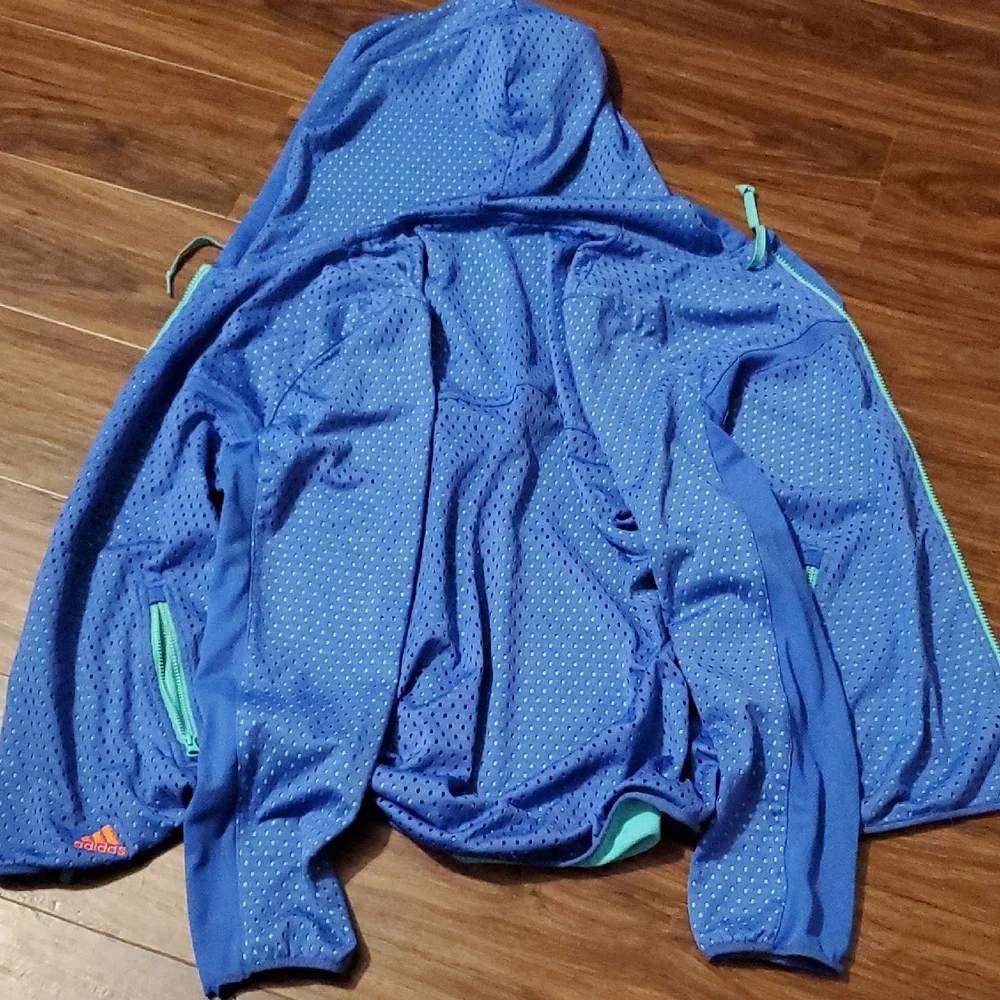 adidas Teal Green CLIMALITE Performance Jacket with Blue Zip - Picture 9 of 10